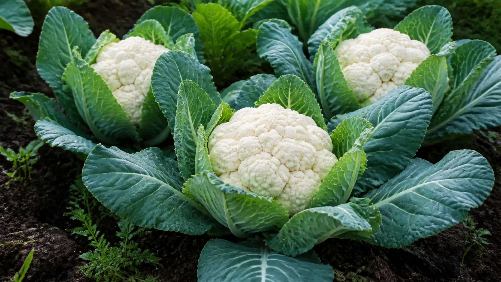 Blomkål vist som redaktionel haveillustration i et frodigt dansk havemiljø