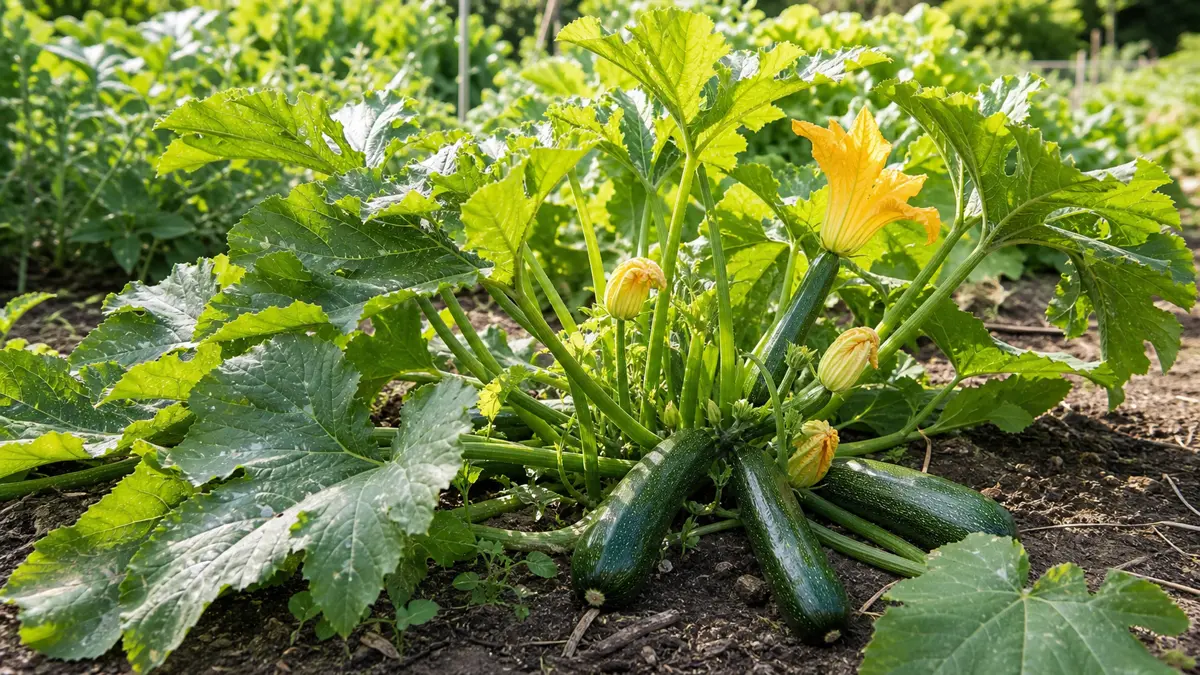 Squash vist som redaktionel haveillustration i et frodigt dansk havemiljø